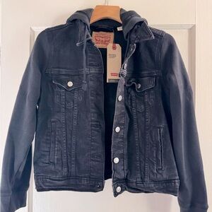Levi’s black trucker jacket with hood